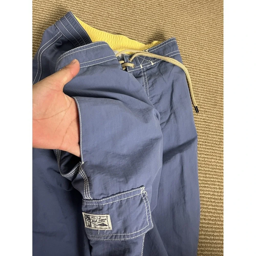 Polo By Ralph Lauren Mens‎ Trunks M Blue Swim Cargo Shorts Mesh Lined